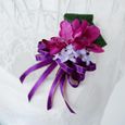 Corsage Boutonnière Fleur de Soie Orchidée Hortensia avec Ruban Nœud Papillon Multi-couches pour Costume de Marié et Robe Violet-2