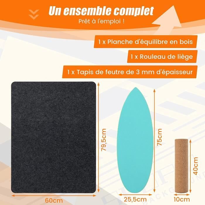 GIANTEX Planche d'Équilibre en Bois avec Rouleau en Liège et Tapis de Feutre Antidérapant GIANTEX Planche d'Équilibre en Bois avec Rouleau en Liège et Tapis de Feutre Antidérapant