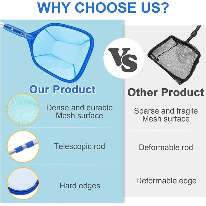 Filet Épuisette Piscine Ultra-Fin – Nettoyage Pollen, Petits Insectes & Débris Fins, Cadre Aluminium Renforcé + Poignée Solide