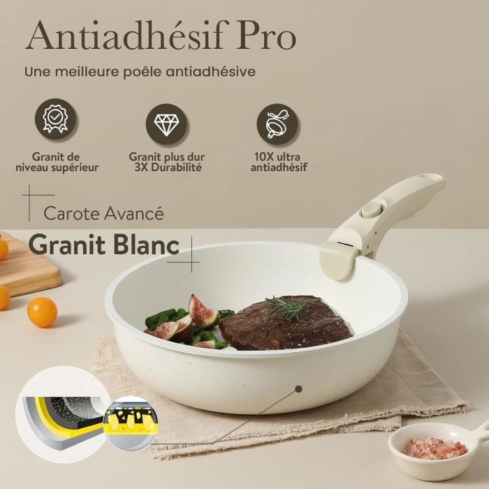 Casserole Antiadhésive 20cm/2L - Revêtement GREBLON Allemand - Pour Induction/Gaz - Couvercle Verre - Poignée Froide