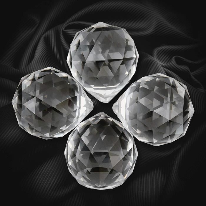 Cône diamant cristal à facettes 35 mm en verre, suncatcher feng shui  transparente, attrape soleil, prisme, mobile en verre, arc en ciel -   France
