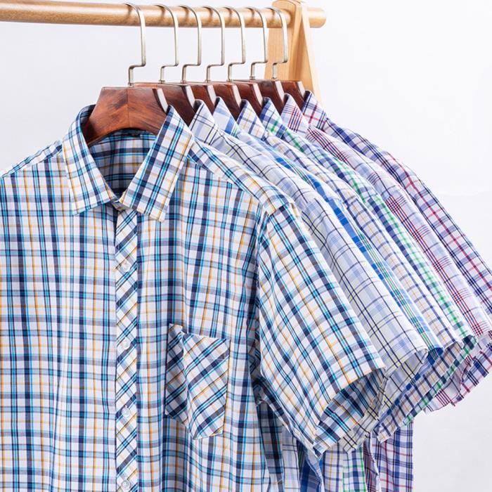 French Connection Chemise à Manches Courtes Homme Bleu Marine Carreaux