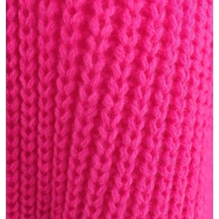Gros Pull Grosse Maille Femme Oversize Tricot Col V Pullover Chandail Sweater Ample Tricote Grande Longue Epais rose rouge S