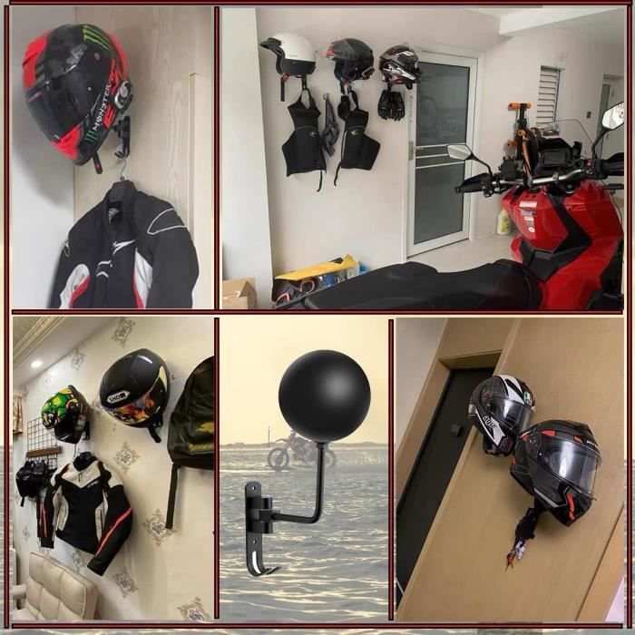 Support Mural Pour Casque Moto 2 Pièces - Rotatif 180°, Alliage Aluminium - Pour Casque, Veste, Clés - Garage, Maison