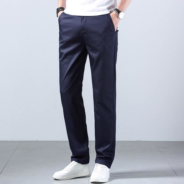 Pantalon Homme Été Regular Fit Grande Taille Jambe Droite Casual Respirante  Stretch Bleu marine