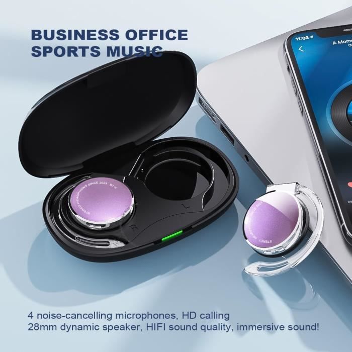 Casque Sport Open Ear Bluetooth 5.3 - Léger 9.3g, IPX7, Basses Renforcées - Micro HD Avec Annulation Bruit