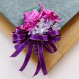 Corsage Boutonnière Fleur de Soie Orchidée Hortensia avec Ruban Nœud Papillon Multi-couches pour Costume de Marié et Robe Violet-3