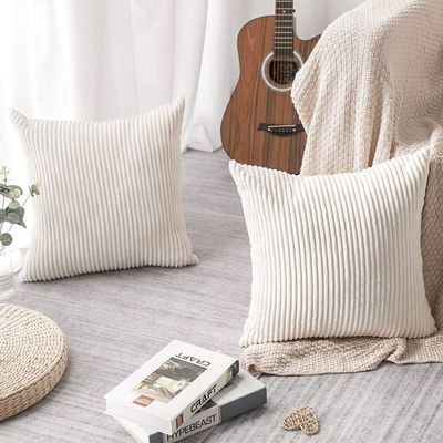 Housse Coussin Canapé 45x45 Taie Oreiller Lot de 2 en Velours Côtelé