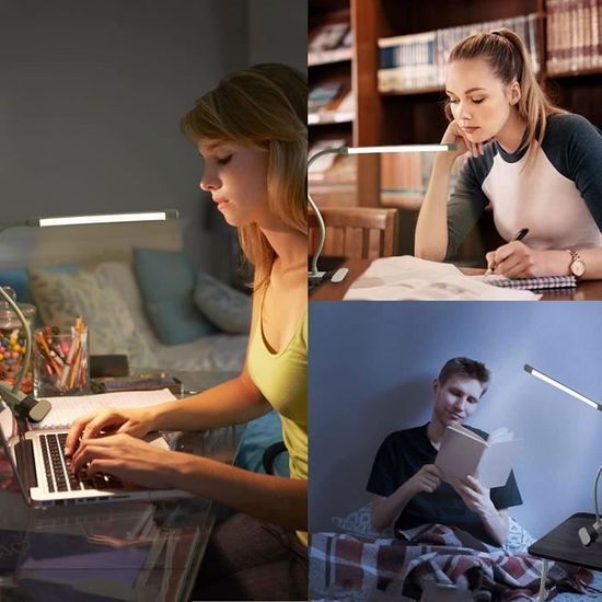 Lampe De Bureau LED à Pince USB - Flexible, 3 Modes, 10 Niveaux Luminosité, Protection Yeux (Noir)