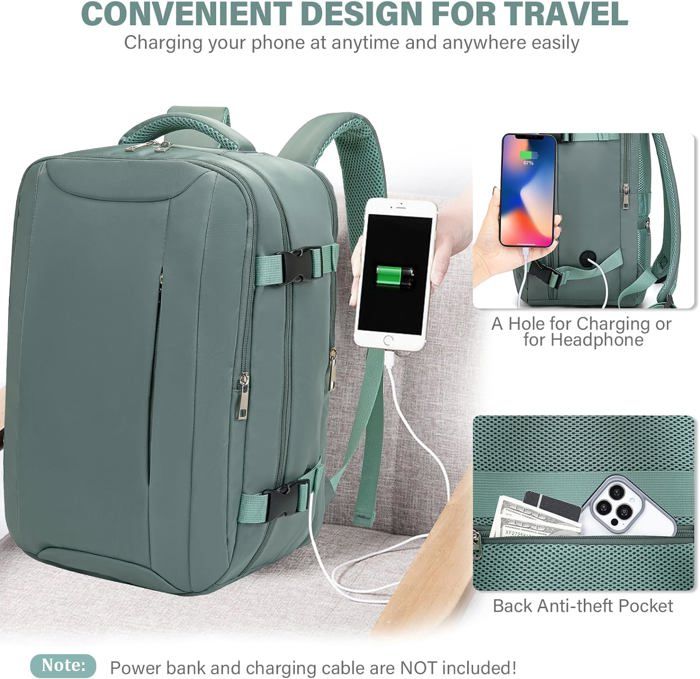 Sac Cabine Ryanair 40x20x25 ZHXX - 20L Avec Compartiment Ordinateur 14", USB Et Anti-vol