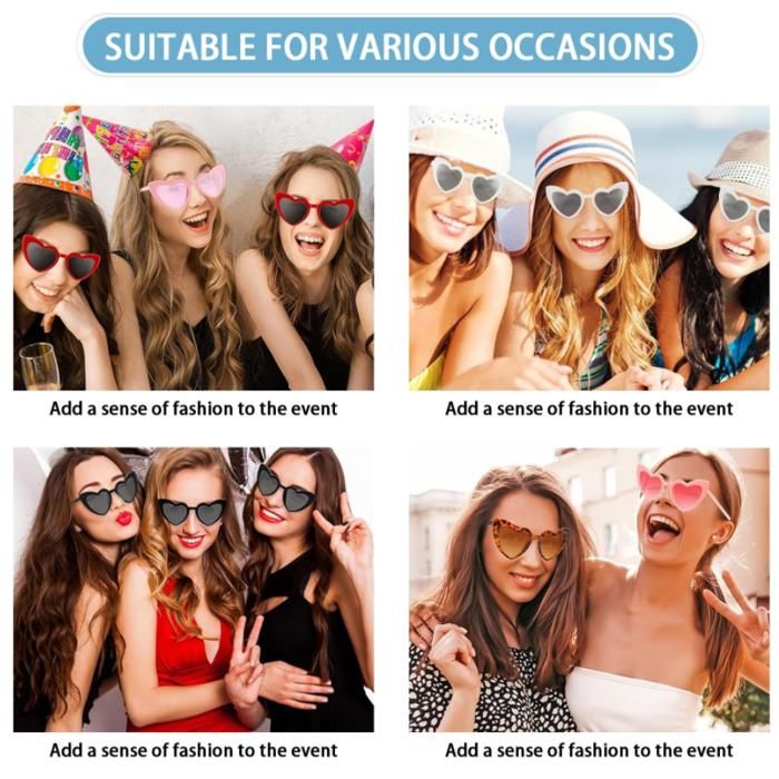 6 Paires Lunettes De Soleil Cœur Vintage – Lot EVJF Mariage Fête Fun Unisexe