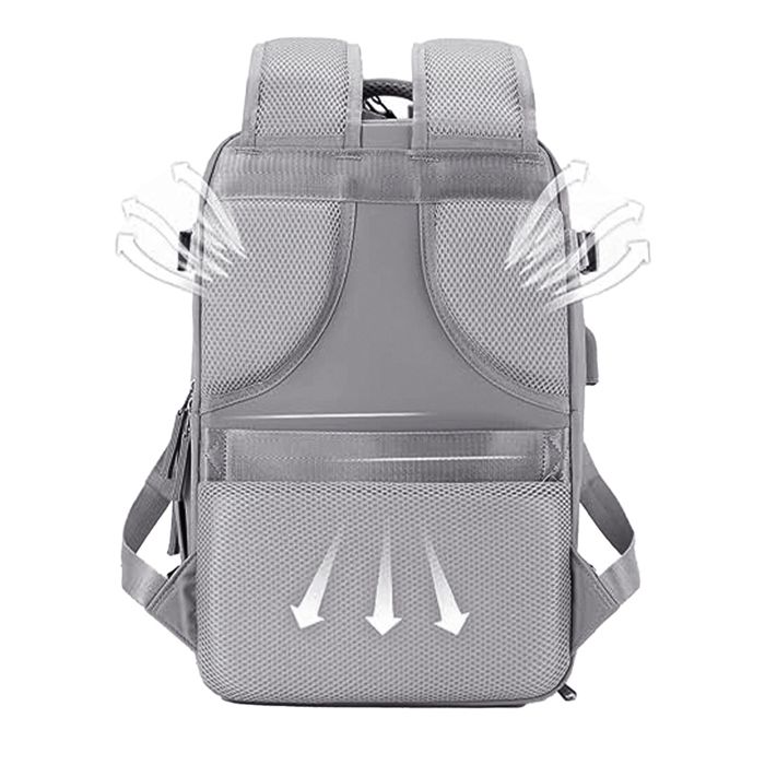 Sac à Dos Voyage Grande Capacité 40x30x18 Cm - Léger, Polyester Gris, Avec Poche à Chaussures, Neuf Avec étiquettes