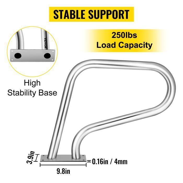 Rampe D'Escalier Extérieure En Fer Noir Mat – Barre De Sécurité 304 Inox – Lot De 2 Avec Fixations