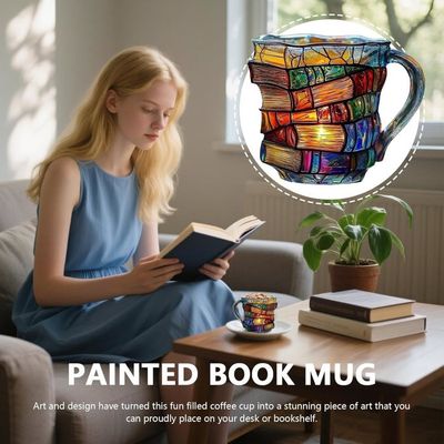 SANYU Tasse Livre en Verre Main Peinte 350ML - Design Littéraire Empilé pour Thé Café, Cadeau Original Lecteurs et Écrivains - Maison SANYU Tasse Livre en Verre Main Peinte 350ML - Design Littéraire Empilé pour Thé Café, Cadeau Original Lecteurs et Écrivains - Maison