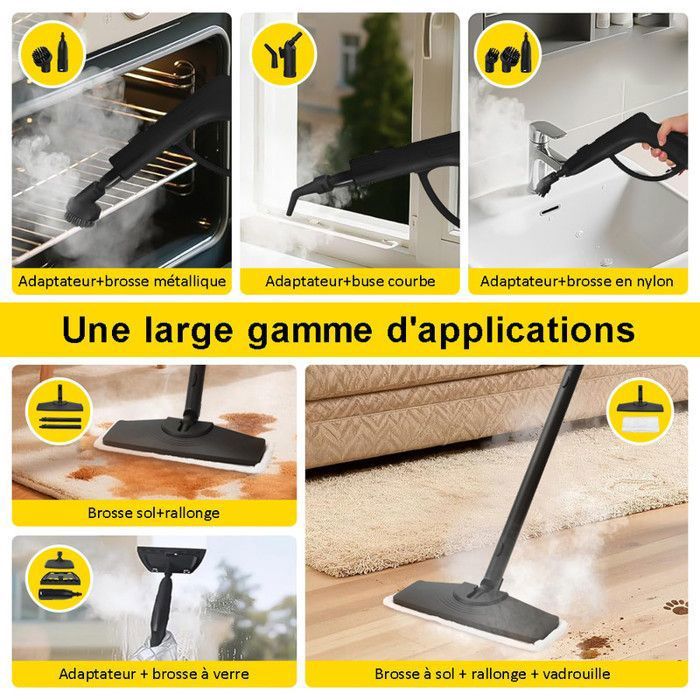 Nettoyeur Vapeur 2000W - 5 Bars, 160°C, Réservoir 1.8L - 13 Accessoires Pour Sol, Canapé & Cuisine