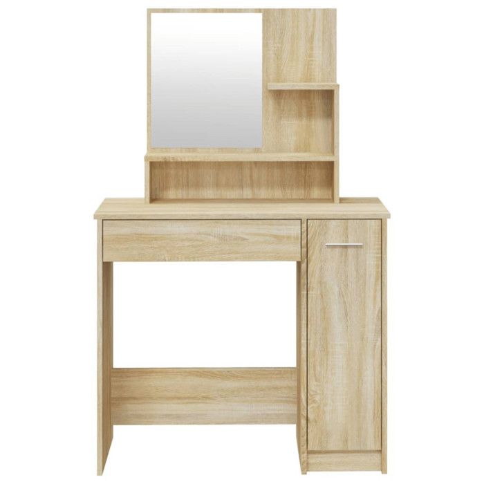Coiffeuse VidaXL Chêne Sonoma - Table De Maquillage Avec Miroir, Tiroirs, étagères Et éclairage Hollywood, Dimensions 60x39,5x135 Cm