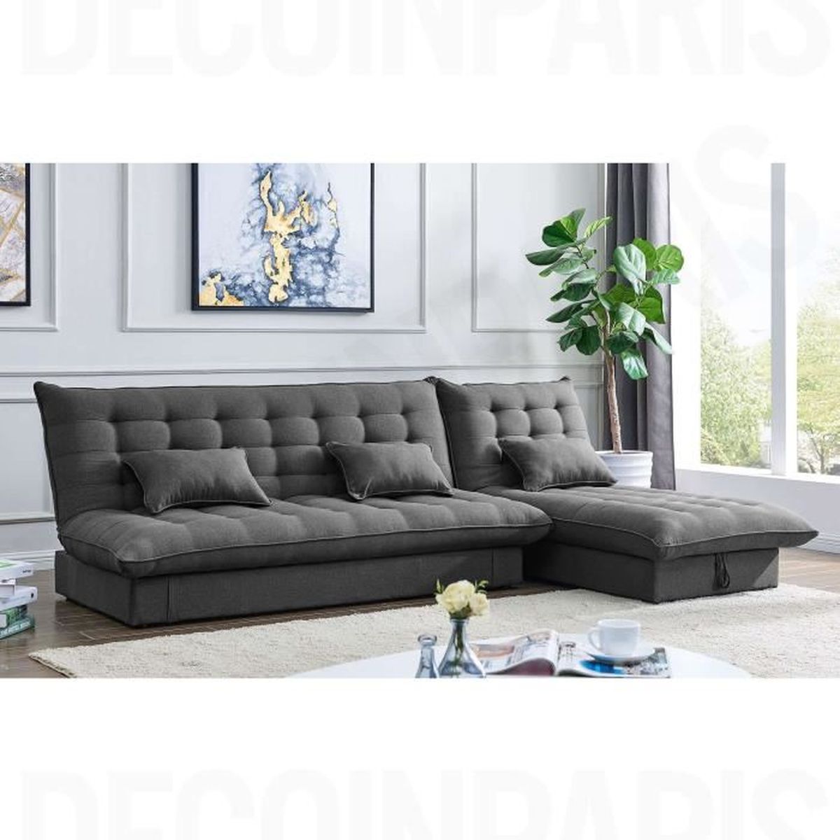 Canapé Dangle Convertible Modulable En Tissu Gris Foncé Barry