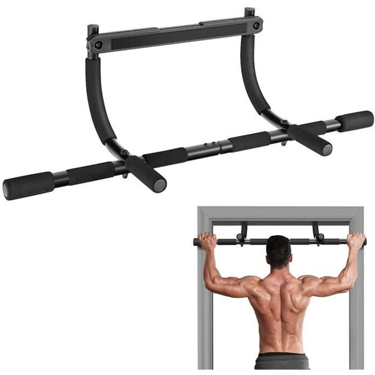 Barre De Traction Pour Porte Sans Perçage Avec Cordes 97cm Et Barres Charge Max 150kg 89009780