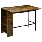 Table de bar avec rangement HOMCOM Table Bistrot Ilot central plateau latéral rabattable et 3 étagères - 120 x 76 x 91,4 cm