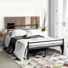 IPOTIUS Lit double, pour matelas de 140 x 190 cm, Structure de lit en métal, Noir