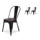 KOSMI Lot de 2 chaises en métal noir mat et assise en bois foncé - Style industriel