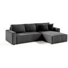 MEUBLES LINE Canapé d'angle convertible VELLA en velours côtelé noir