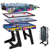 Table de jeu multi-sports 4 en 1 - 1,2 m - Table de billard/snooker - Table de babyfoot - Air Hockey - Table de tennis de table
