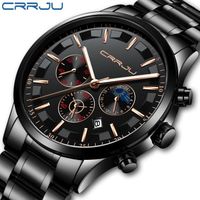CRRJU montres hommes Top luxe affaires montre à quartz entièrement en acier hommes sport chronographe montre-bracelet étanche