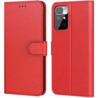 Coque Xiaomi Redmi 10 Rouge , Aurstore Housse avec languette Etui Pochette En Cuir PU Multifonction,Protection En 360 