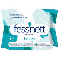 LOT DE 2 - FESS'NETT - Sensitive Sans Parfum Papier toilette Humide - paquet de 50 lingettes