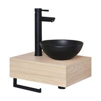Meuble lave-mains suspendu SOHO - MOB-IN - plan épais - vasque noire - robinet noir mat