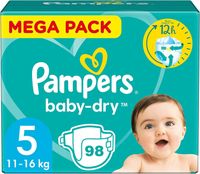 PAMPERS BABY-DRY TAILLE 5 98 COUCHES (11-16 KG)