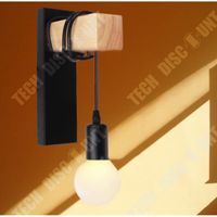 TD® AuTech® Applique Murale Interieur en Bois et Métal E27 Vintage Rétro pour le Couloir Maison de campagne Chambre Salon - Noir