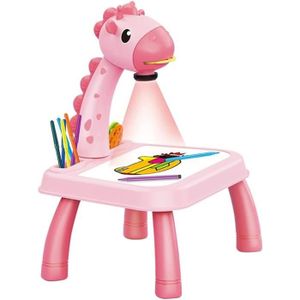 TABLE A DESSIN Table de projecteur de dessin pour enfants, projecteur de table de dessin animé avec lumière et musique, cadeaux pour enfants (Rose)