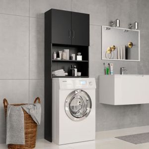 COLONNE - ARMOIRE SDB Home6094Bon Meuble pour machine à laver Style Contemporain Décor - Meuble de salle de bain Meuble Toilette Meuble WC Noir 64 x 25,5