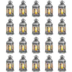 LANTERNE FANTAISIE Mini Lanterne LED Exterieur - Lot de 20 Lanterne Bougie Argent Decorative Bougeoir pour Halloween Ramadan Mariage ARGENT 20