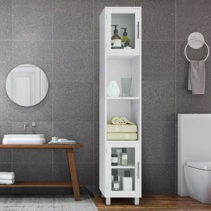 Meuble colonne salle de bain mdf pivotante miroir blanc - Cdiscount