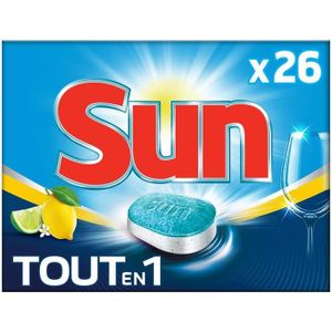 Sun Pastilles Lave-Vaisselle Tout-en-1 Citron, 85% Ingrédient  Naturel/Ecolabel, 90 Tablettes Lave-Vaisselle, Made In France