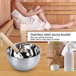 KIT SAUNA  Seau de sauna pour accessoires de bain Sauna SPA acier inoxydable + bois seau de spa HB007