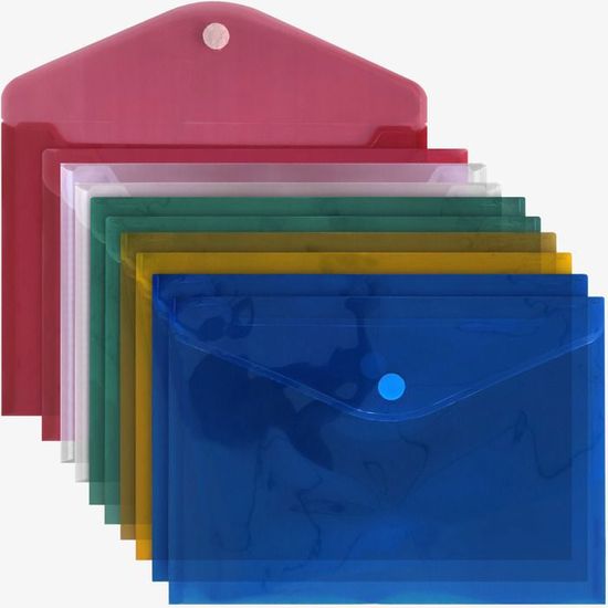 Lot De 6 Pochettes Porte-documents A4 - Plastique PP étanche, 6 Couleurs, Avec Poches Et Porte-carte, Pour Bureau Et école