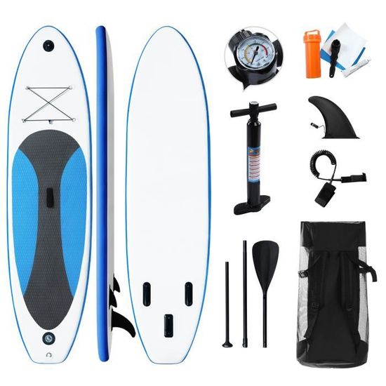 Stand up paddle gonflable 300 x 76 x 10cm Planche de surf portable avec pagaie, leash, pompe et sac de transport, support de caméra