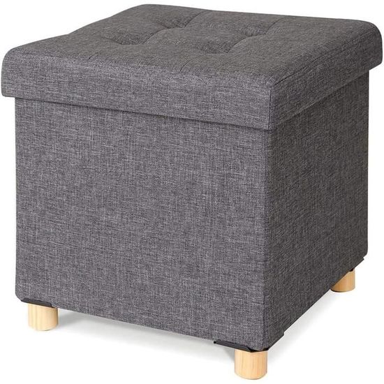 Pouf Rangement BOLLI 38x38x38cm - Cube Avec Coffre Et Coussin | Noir | Idéal Salon Et Chambre