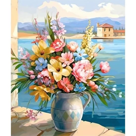 Diamond Painting Broderie Diamant Figured'Art 40x50cm Toile Entière Roulée Avec Diamants Carrés - Bouquet De Fleurs - Broderie Diamant - Déco Murale