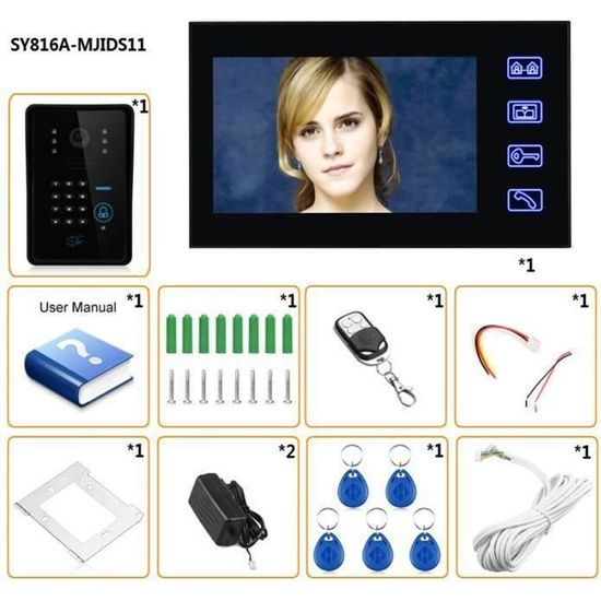 Touche tactile 7  " Lcd RFID Mot de passe Vidéo portier digicode Interphone visiophone Caméra IR 1000 TV Line Système de contrôle