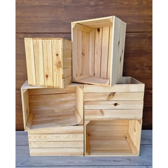 Caisse En Bois Blanche Avec Planche Centrale Flammée - 50 X 40 X 30 Cm