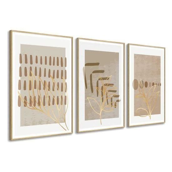 Tableau Sur Toile Panorama 160x50cm - Motif Feuilles Palmiers Dorées - Cadre Inclus, Côtés Imprimés - Décoration Murale Salon, Chambre