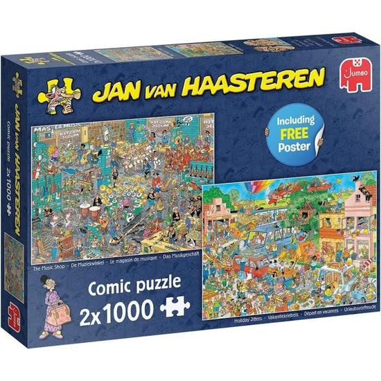 Pack De 2 Puzzles Jan Van Haasteren De 1000 Piezas Cada Uno: The Music Shop Y Holiday Jitters, Hechos De Cartón Reciclado, Ilustraciones Detalladas Y Humorísticas, Ideales Para Noches De Relax Y Regalos Para Adultos