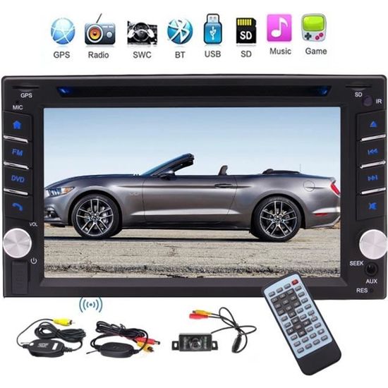 EinCar Double Din voiture navigation DVD Lecteur CD GPS 6.2 pouces écran tactile capacitif Bluetooth SWC sans fil Caméra de recul Ra