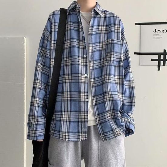 Chemise à Carreaux Flanelle Pour Homme - Coupe Ajustée, Manches Longues, Taille 5XL, Noir, Décontractée