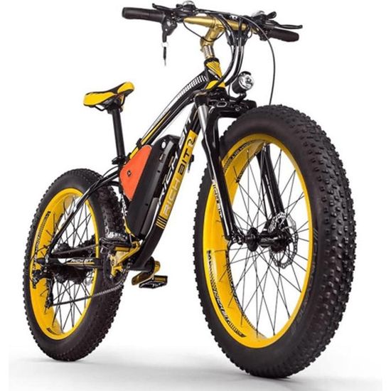 vélo électrique tout terrain, 26" VTT electrique montagne homme, adulte fat bike électrique, Kilométrage environ 80km, TOP012 Jaune